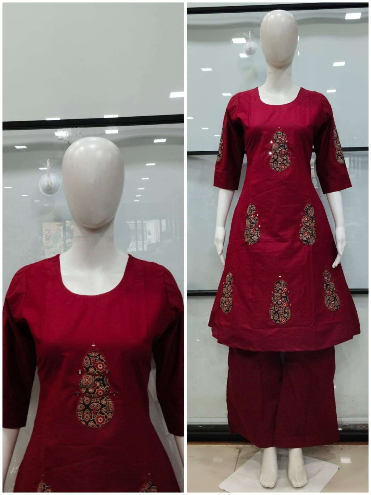 BRANDED QUALITY DHABU COTTON RUND KURTI PALAZZO TO DAILY SHO...