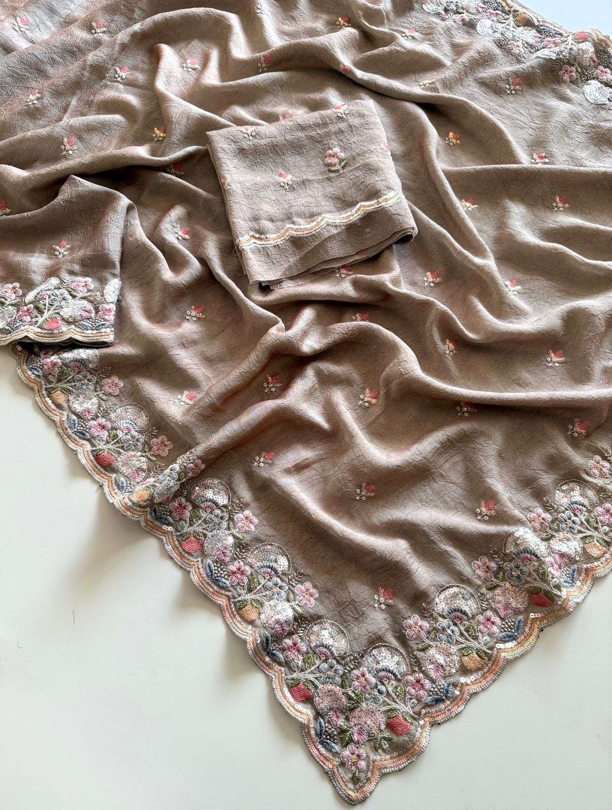 Crush Silk Embroidery work border heavy fancy look saree bes...