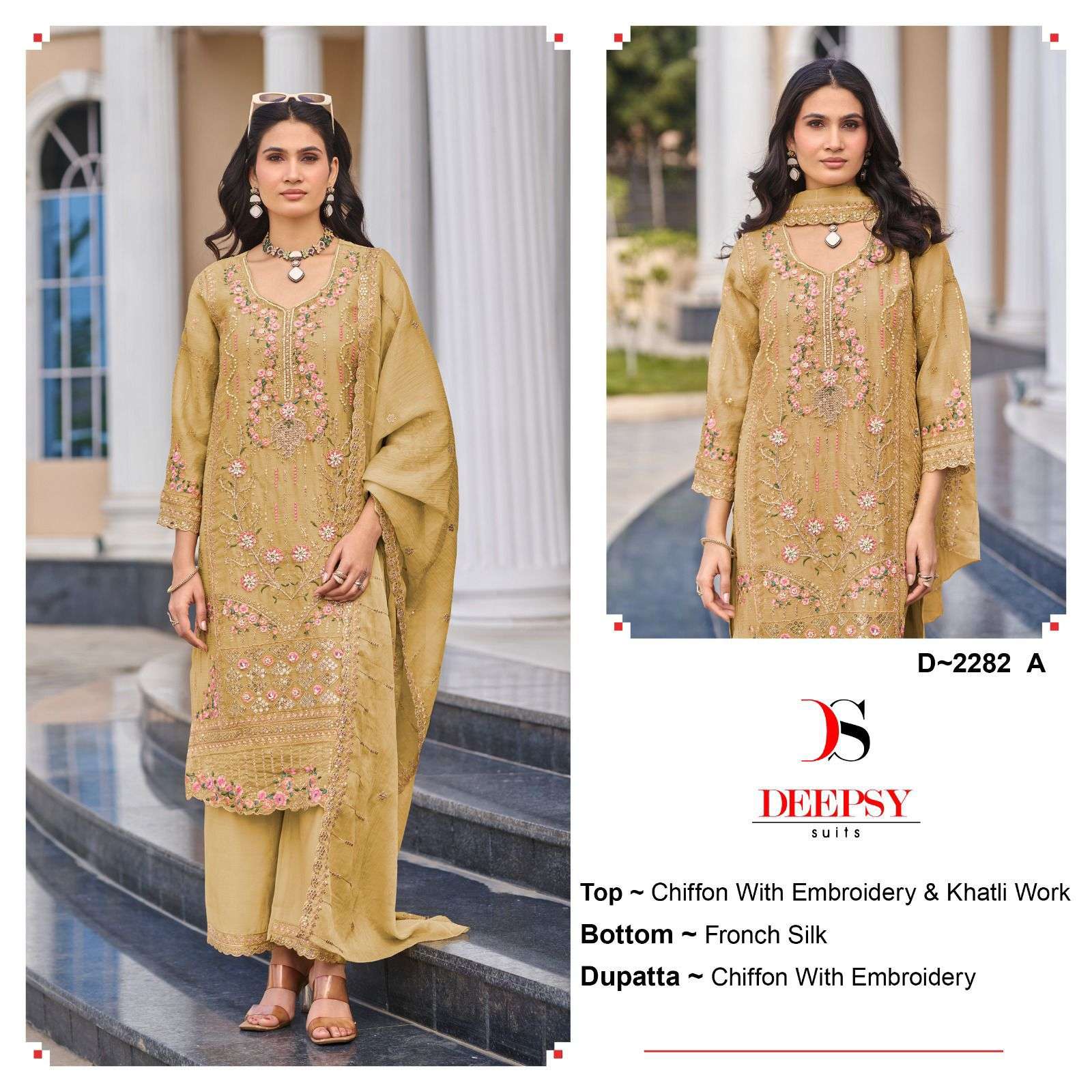  DEEPSY SUITS 2282 CHIFFON WITH KHATLI WORK SALWAR SUIT COLL...