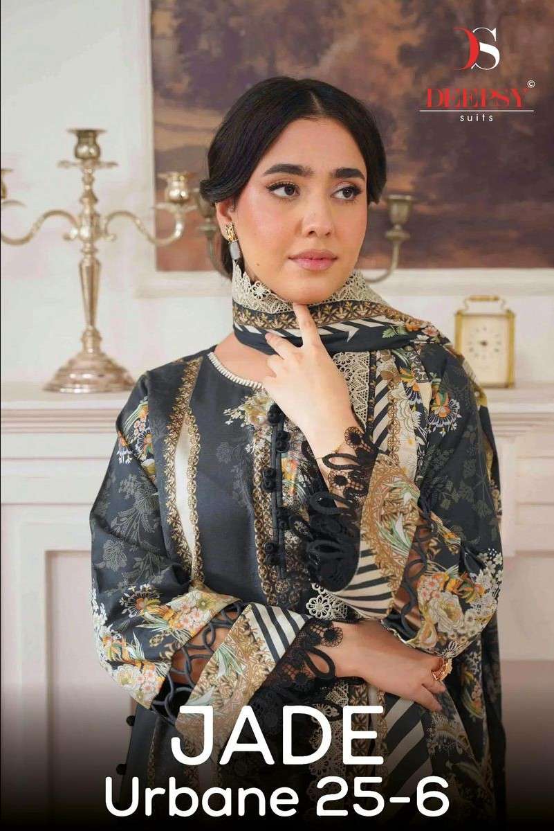 DEEPSY SUITS JADE URBAN LAWN 25 VOL 6 PURE COTTON PATCH EMBR...