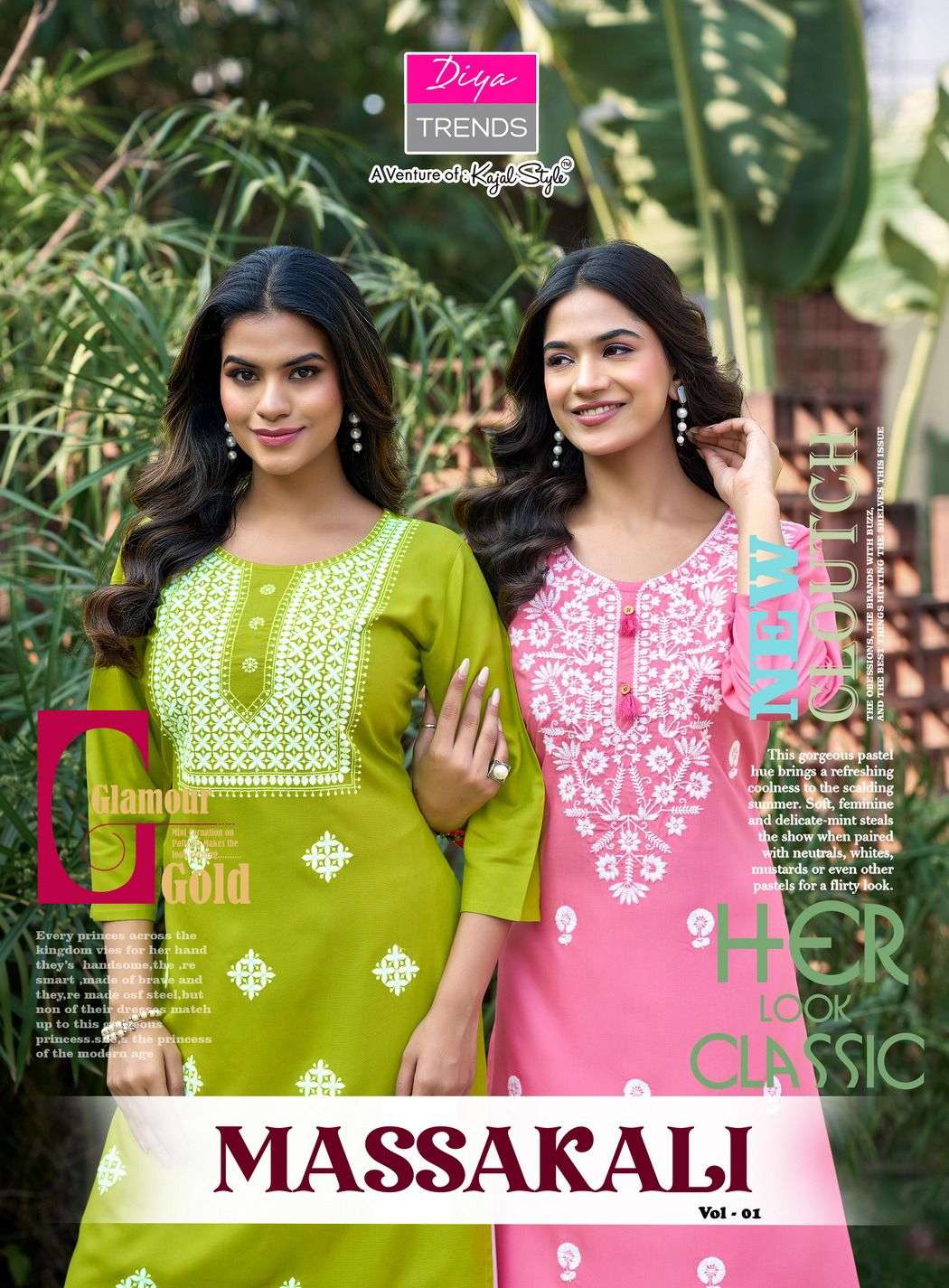 DIYA TRENDS MASSAKALI RAYON DESIGNER LUCKNOWI KURTI WITH PAL...