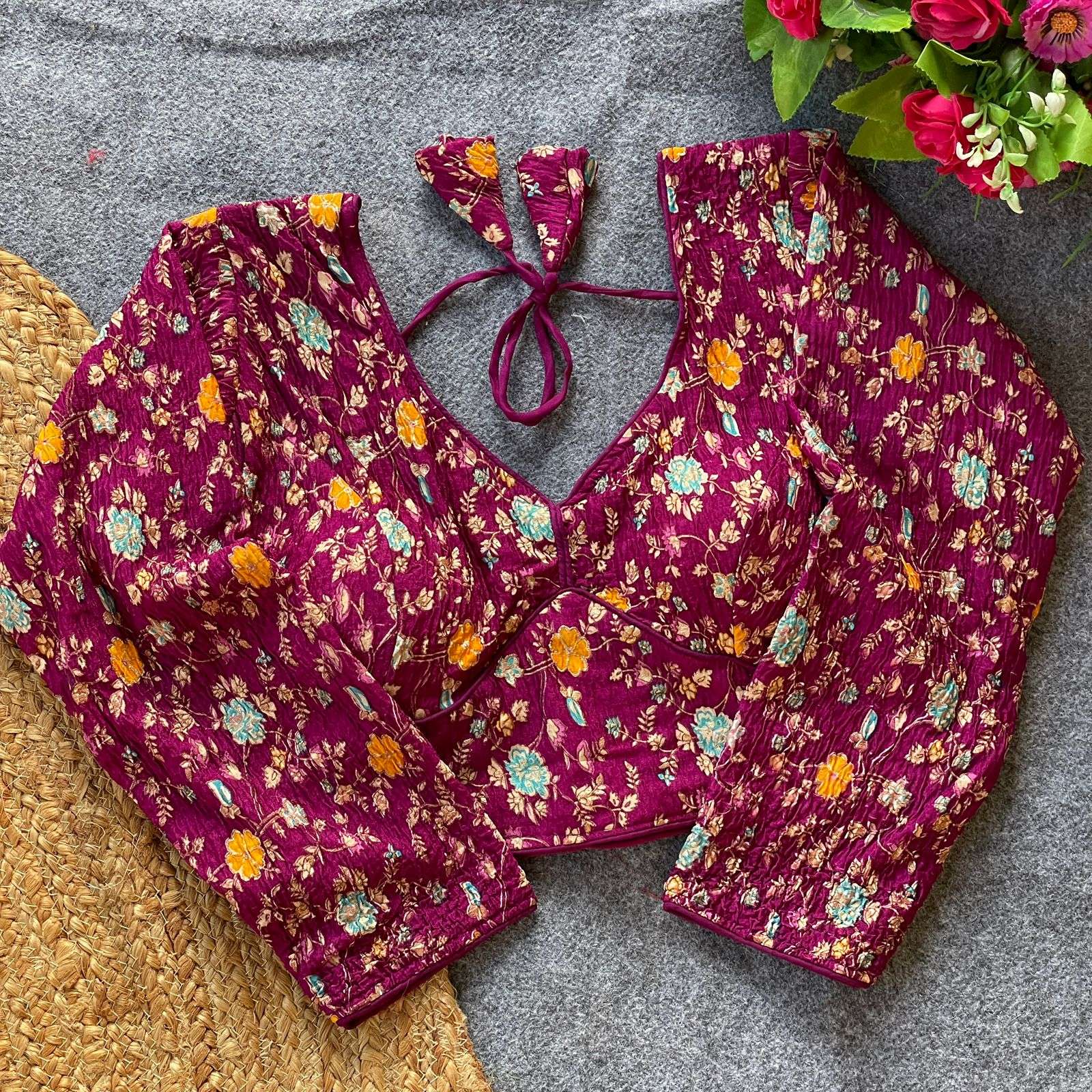 Embroidery work Crush Silk fabric stich blouse best wholesal...