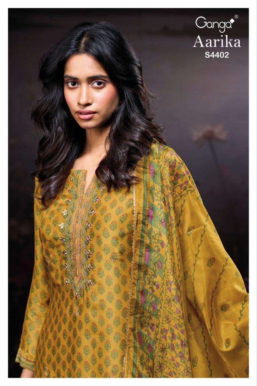 GANGA AARIKA 4402 SILK SATIN PRINTED WITH EMBROIDERY SUIT AT...