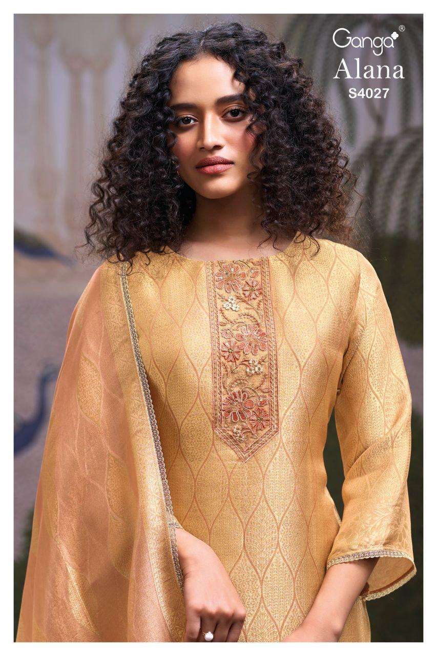 GANGA ALANA 4027 JACOUARD SOLID COLOR WITH HAND WORK SUIT FE...
