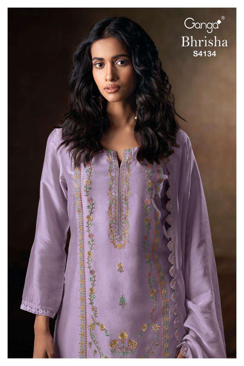 GANGA BHRISHA 4134 SATIN SOLID COLOR WITH EMBROIDERY 3 PIECE...