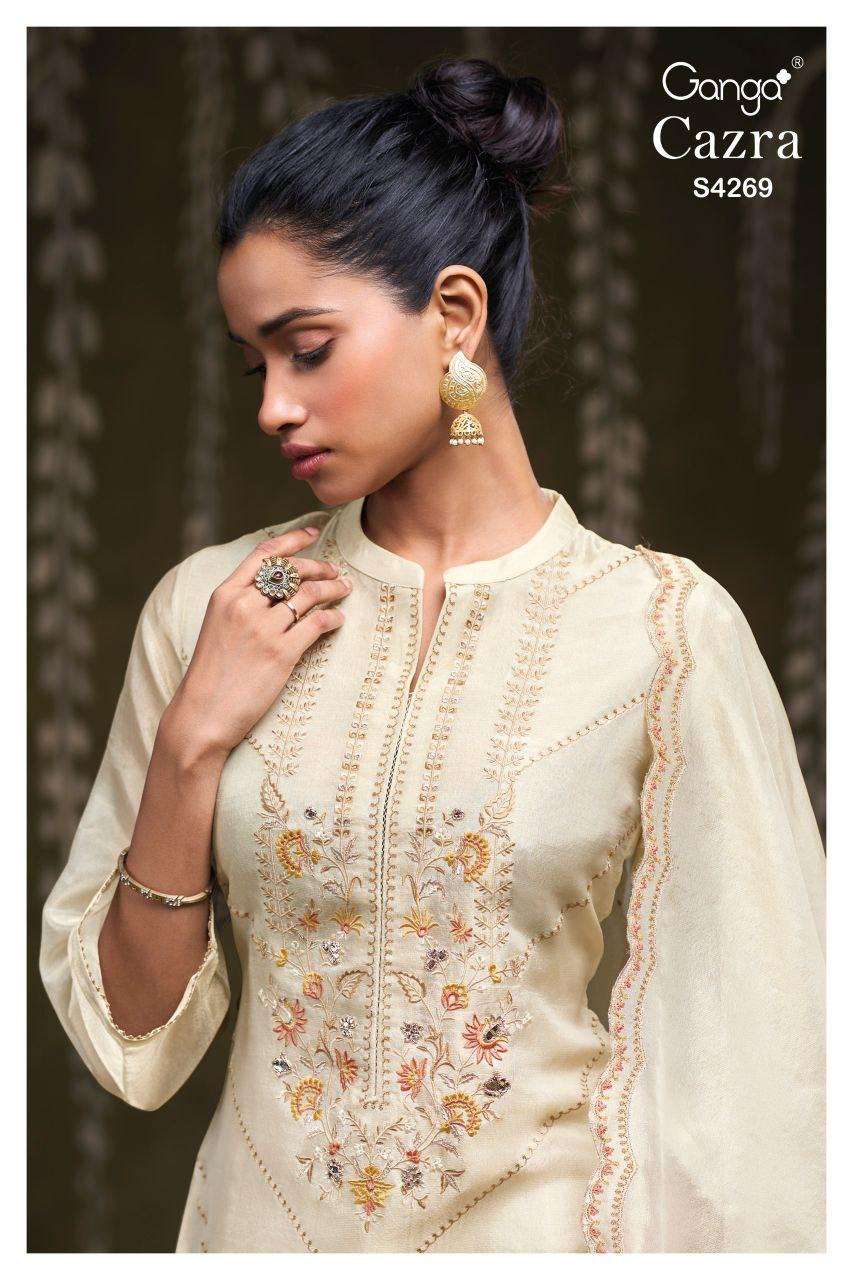 GANGA CAZRA 4269 SILK JACOUARD SOLID COLOR WHITE SALWAR SUIT...