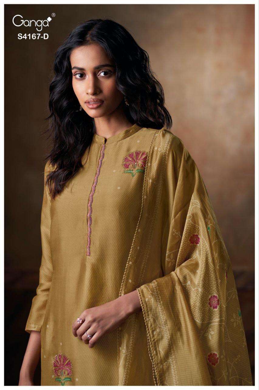 GANGA ESHRA 4166 SATIN PRINTED WITH EMBROIDERY EXCLUSIVE SUI...