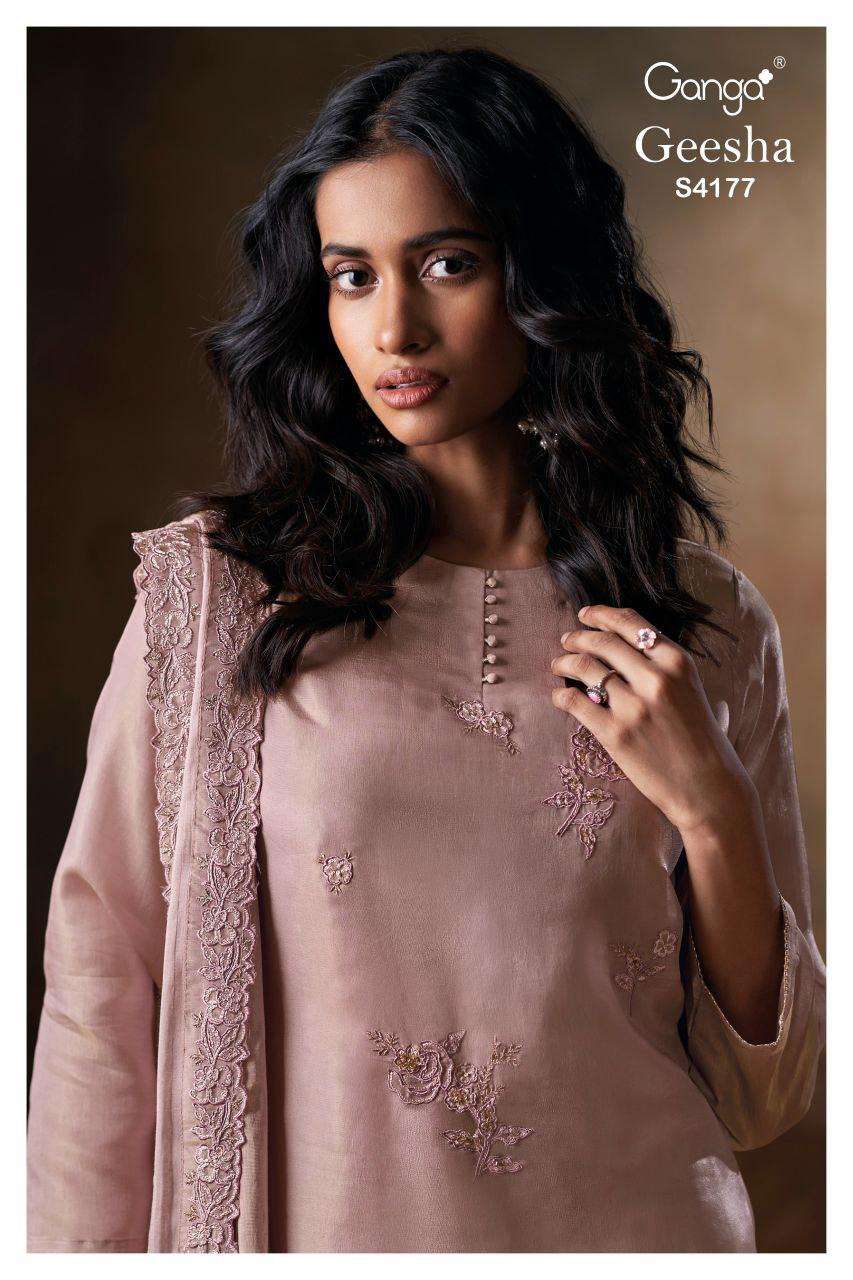 GANGA GEESHA 4177 SILK JACOUARD GOLDEN PRINT WITH EMBROIDERY...