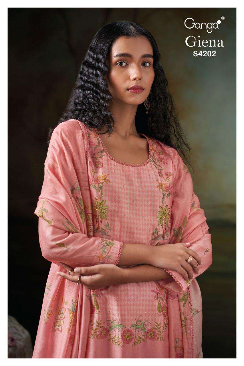 GANGA GIENA 4202 BRANDED RUSSIAN SILK PRINTED SALWAR SUIT CO...