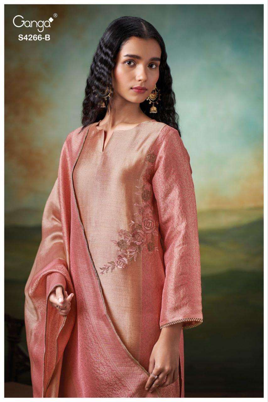 GANGA HANIYA 4266 EXCLUSIVE SILK JACOUARD SOLID COLOR PRINTE...