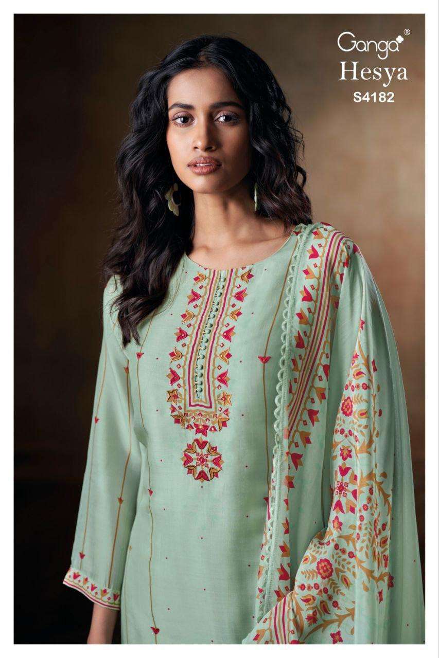 GANGA HESYA 4182 BEMBERG SILK SATIN PRINTED SALWAR SUIT RICH...