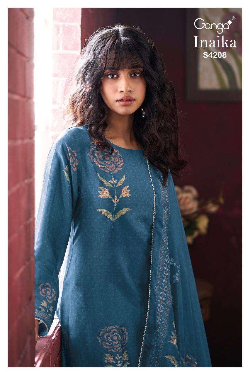 GANGA INAIKA 4208 RUSSIAN SILK PRINTED WITH HAND SALWAR SUIT...