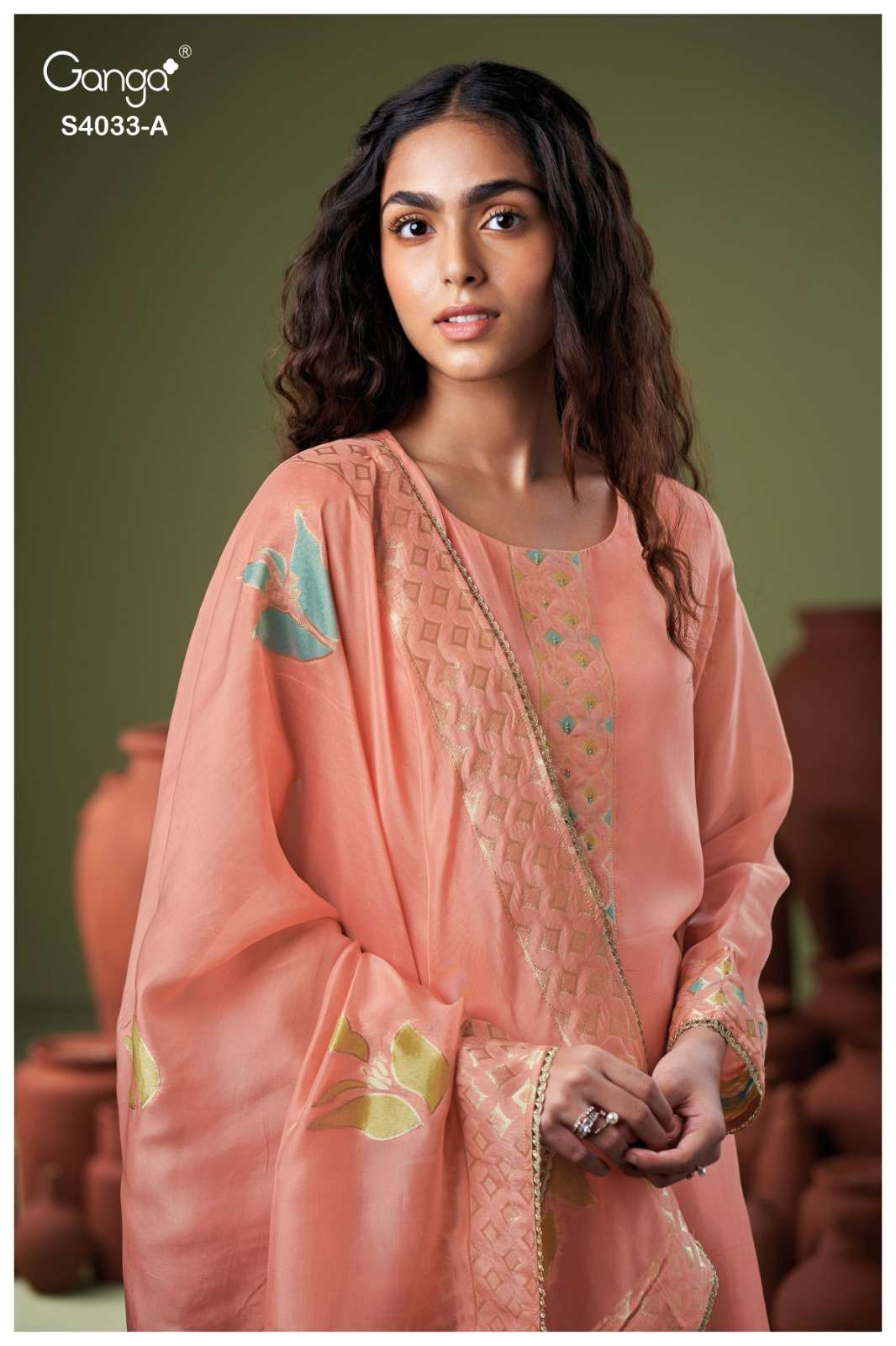 GANGA IRHA 4033 ORGANZA SILK JACOUARD SOLID COLOR SALWAR SUI...