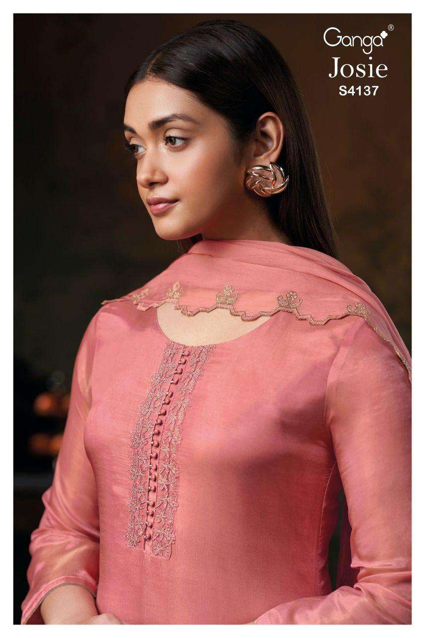 GANGA JOSIE 4137 SILK JACQUARD SOLID COLOR WITH EMBROIDERY L...