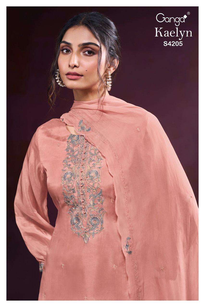 GANGA KAELYN 4205 DAMAN & SLEEVES WITH CROCHET LACE SUIT PAR...