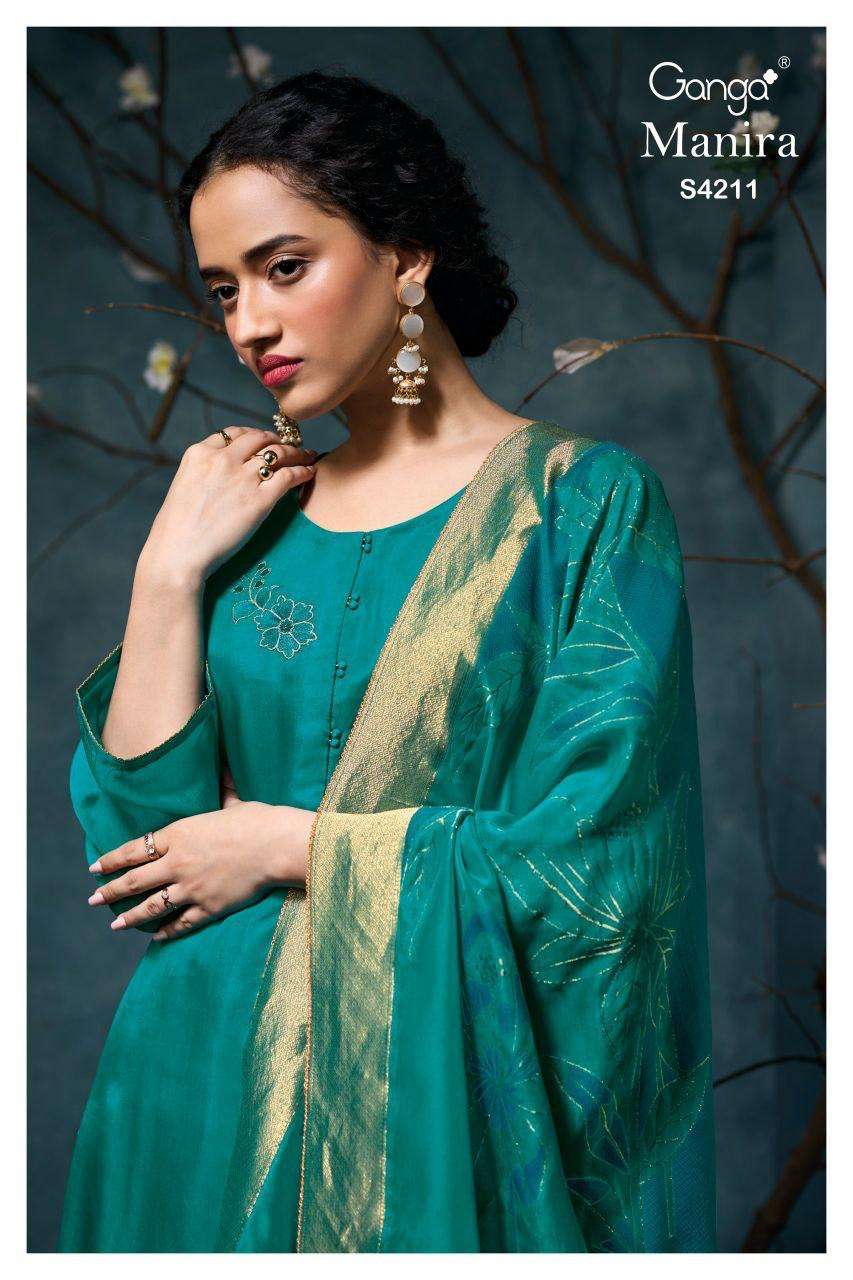 GANGA MANIRA 4211 HABUTAI SILK SOLID COLOR WITH EMBROIDERY S...