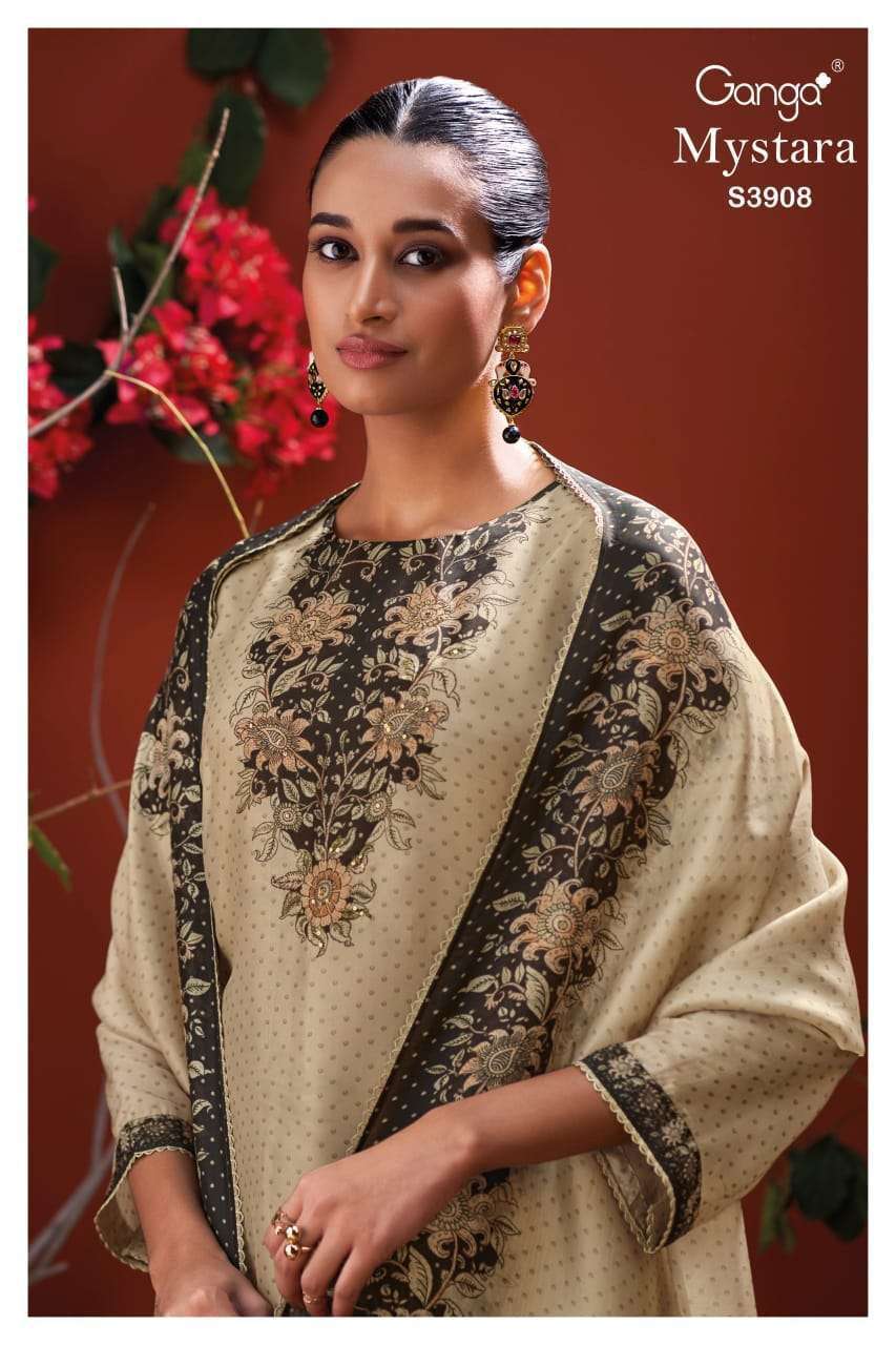 GANGA MYSTARA 3908 MULBERRY SILK PRINTED FEMALE SUIT UNSTITC...