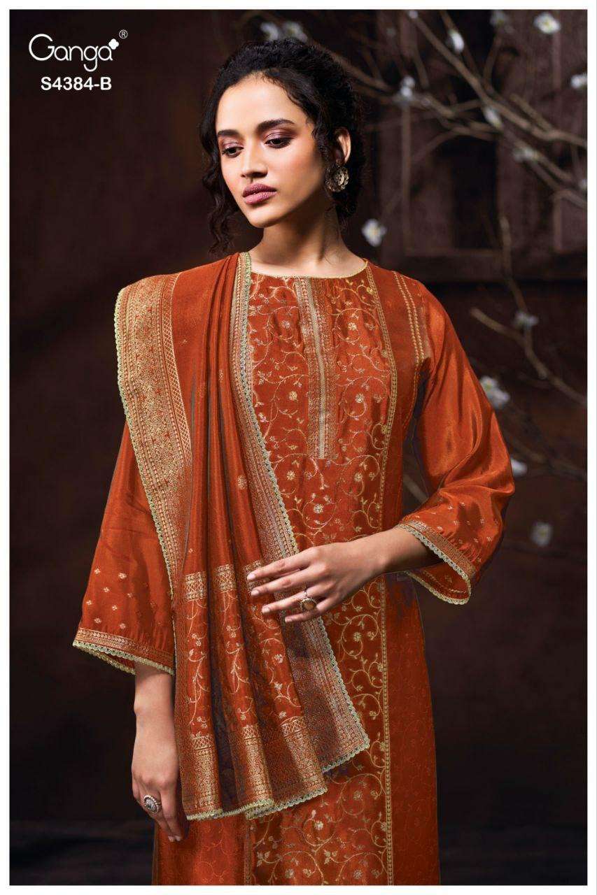 GANGA OSHEA 4384 SILK JACOUARD WITH FULL HAND WORK WEDDING T...