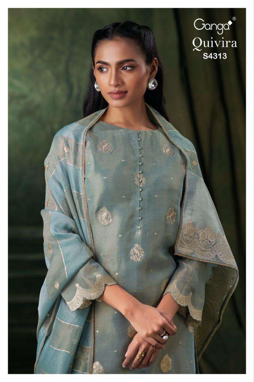 GANGA QUIVIRA 4313 BEMBERG SILK JACOUARD SOLID COLOR 3 PIECE...