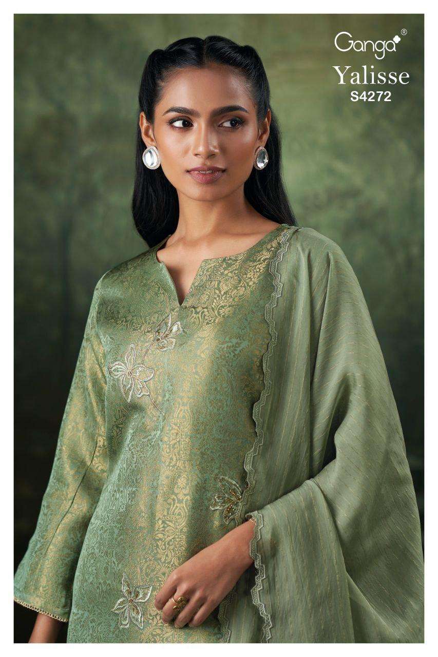 GANGA YALISSE 4272 GREEN COLOR JACOUARD GOLD EXCLUSIVE SALWA...