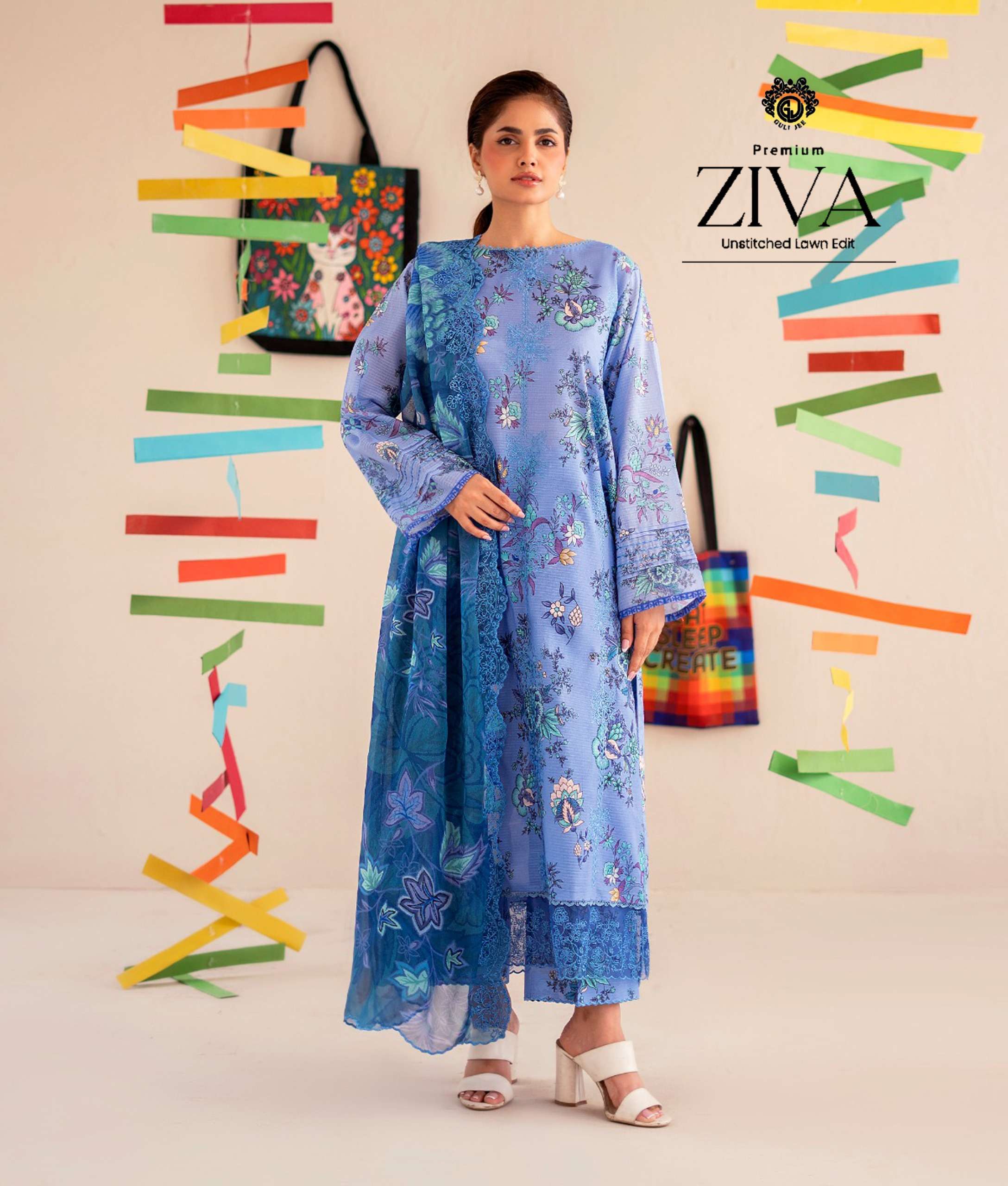 GUL JEE ZIVA UNSTITCHED LAWN EDIT DIGITAL PRINTED WORK SUIT ...