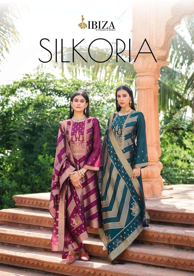 IBIZA SILKORIYA PURE BANGLORY SILK JACQUARD PRINT SALWAR KAM...