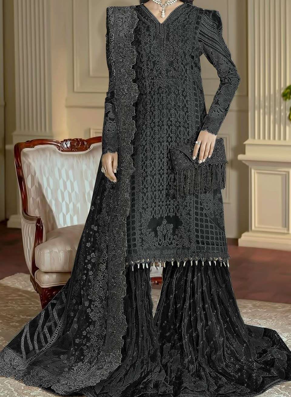 IZNIK FAB A 114 ORGANZA MATERIAL FANCY EMBROIDERY SHARARA SU...