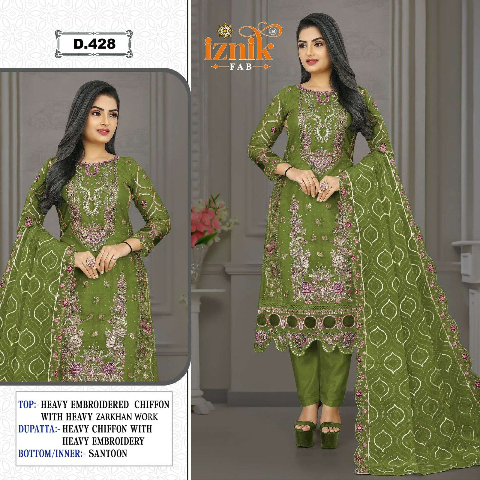 IZNIK FAB A  428 HEAVY ZARKHAN DESIGN PAKISTANI STYLE SUIT W...