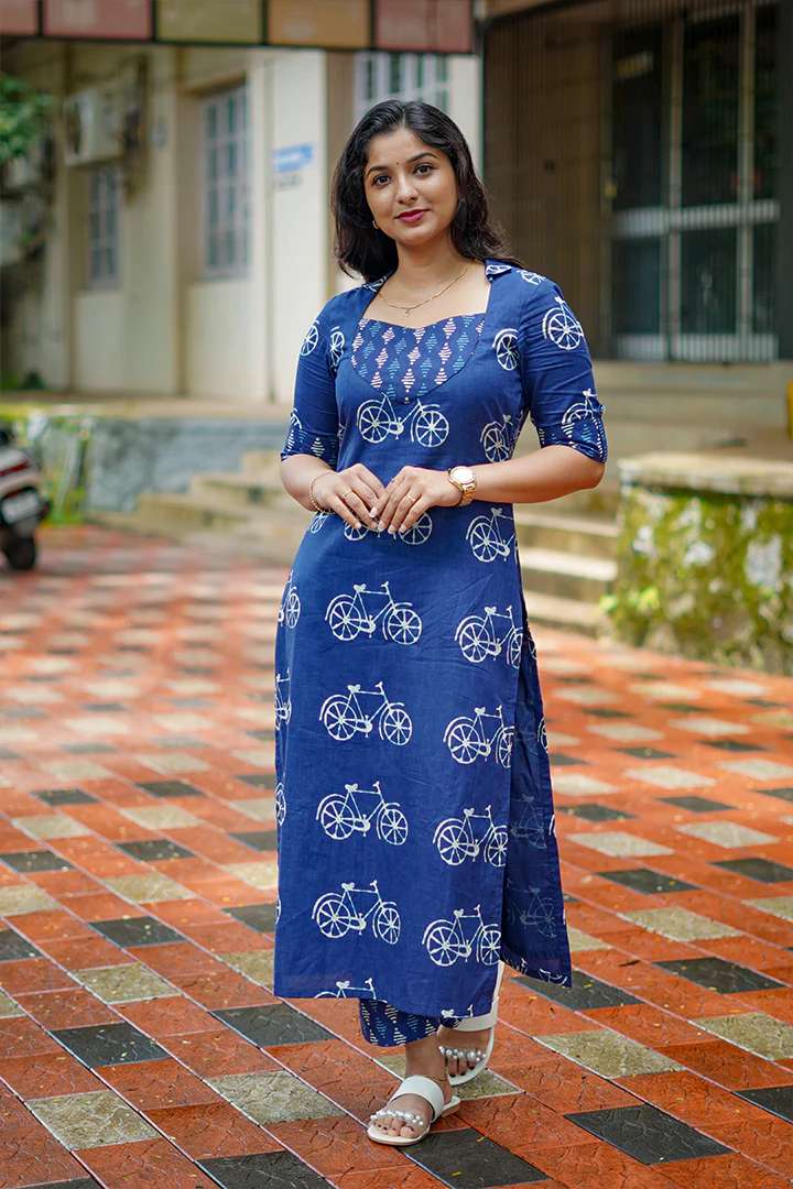 JAIPUR BUYCYCLE PRINT COTTON BLUE CORD SET PERFECT OFFICE CL...
