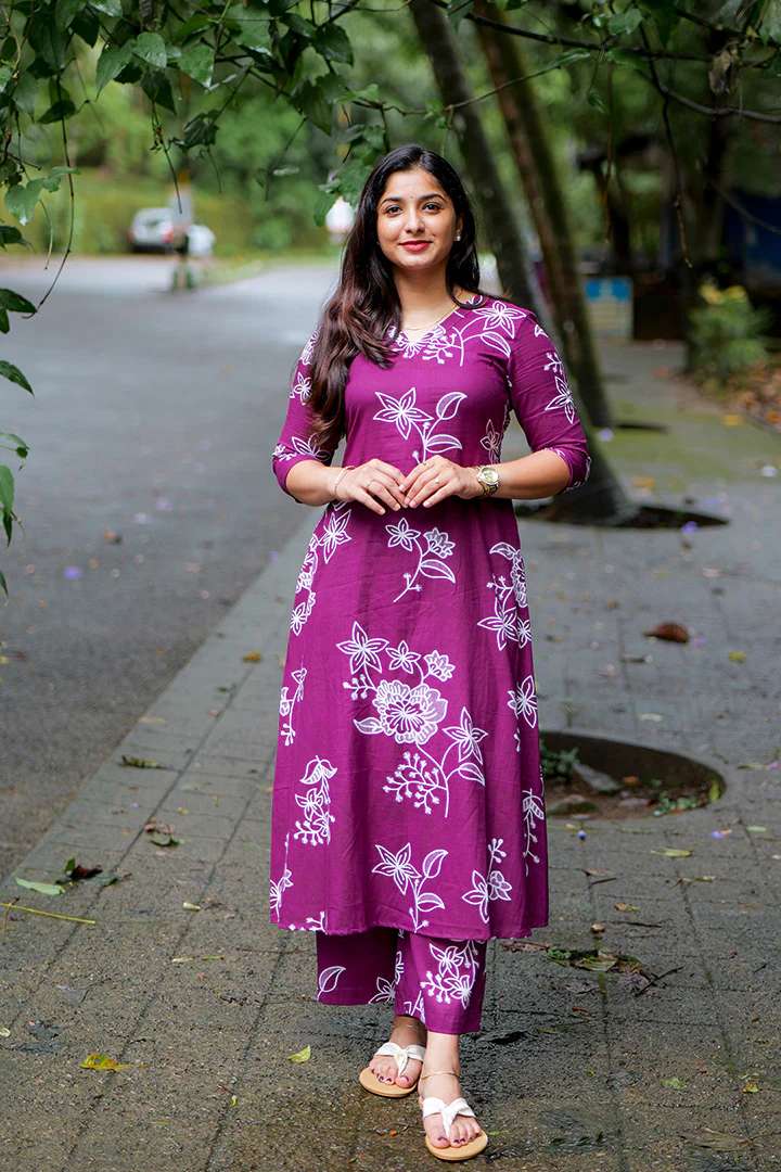 JAIPUR FLORAL PRINT PINK KURTI PANT SAME CORD SET FASHION DE...