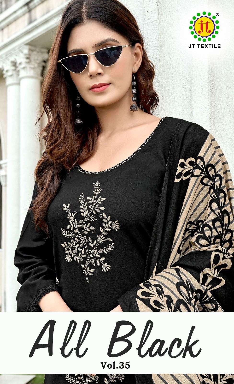 JAMATMAL ALL BLACK VOL 35 RAYON PRINTED BLACK SUIT FOR UNSTI...