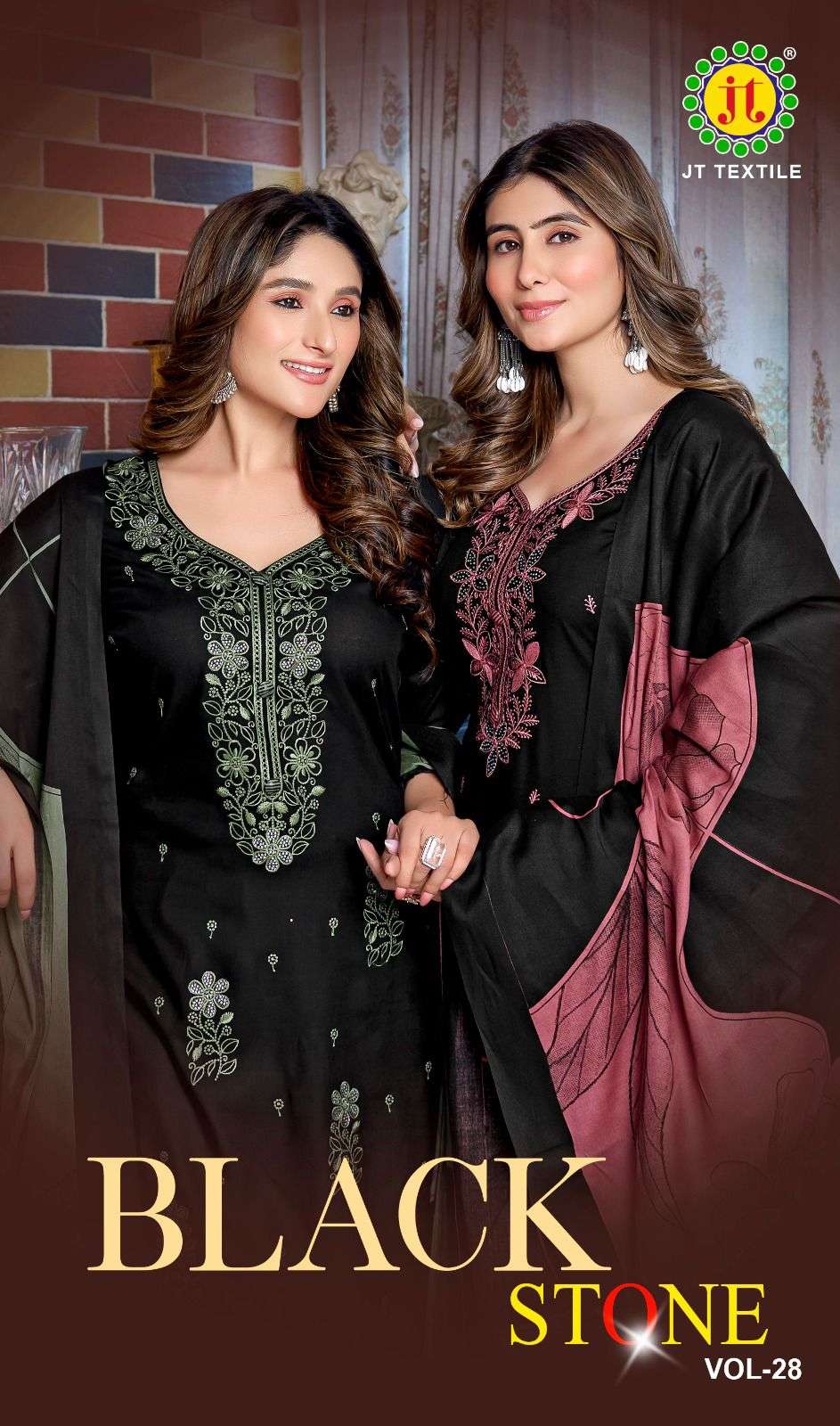 JAMATMAL BLACK STONE 28 UNIQUE OUTFIT RAYON EMBROIDERY BLACK...