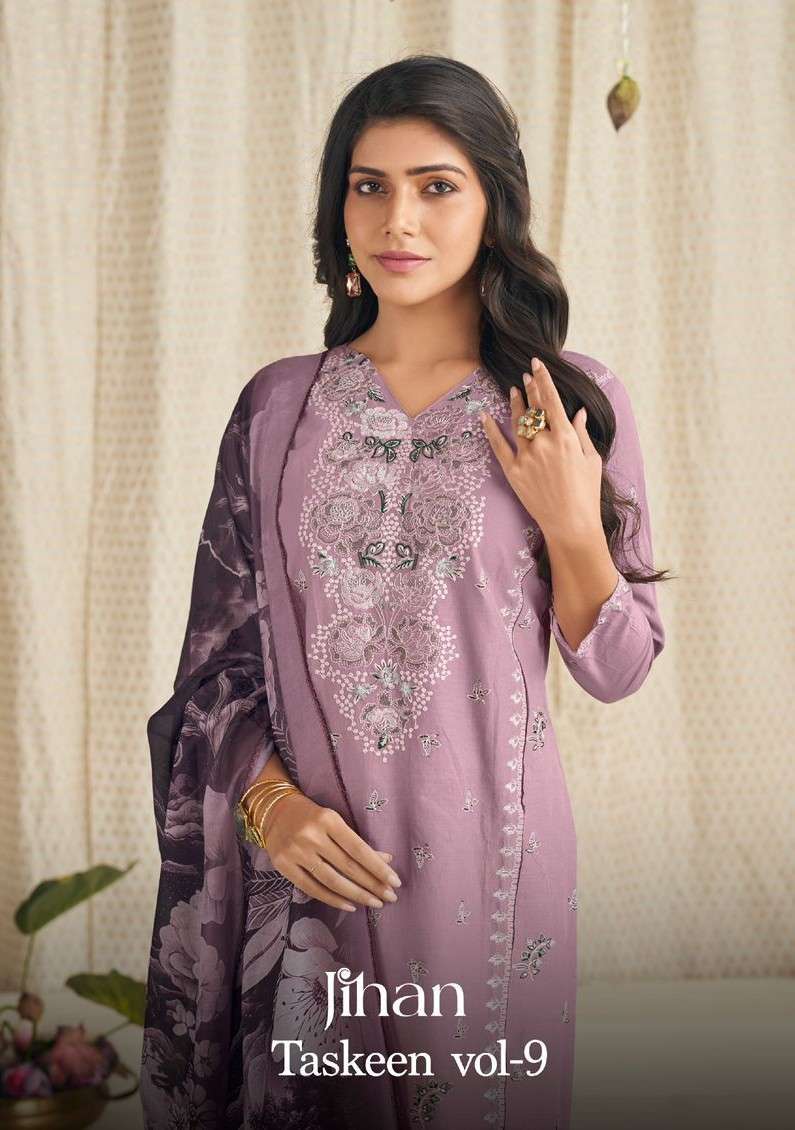 JIHAN TASKEEN VOL 9 COTTON WITH HEAVY SELF EMBROIDERY SALWAR...