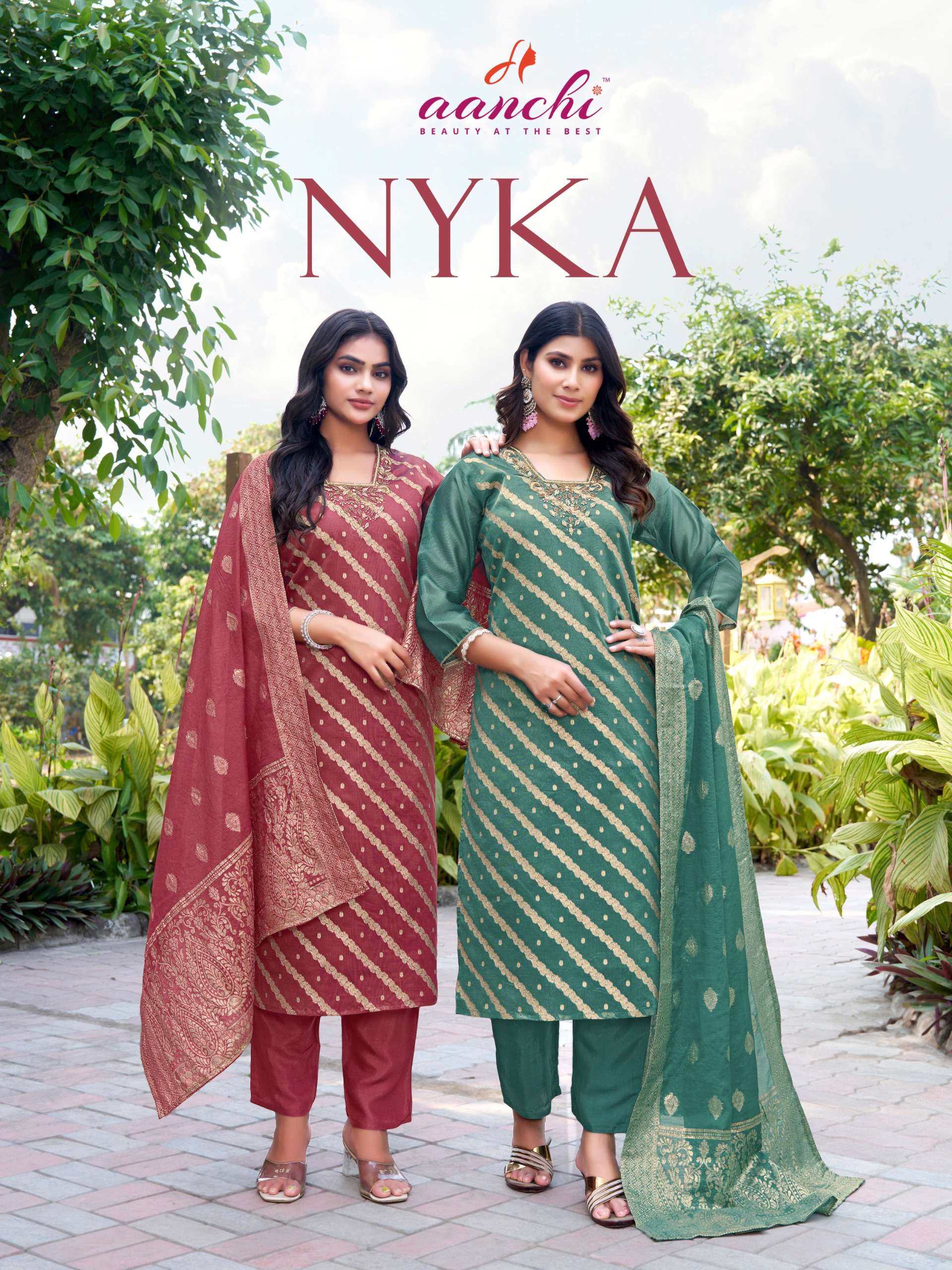 KAYA KURTIS NYKA SHIMMER JACQUARD GOLD PRINT SALWAR SUIT WHO...