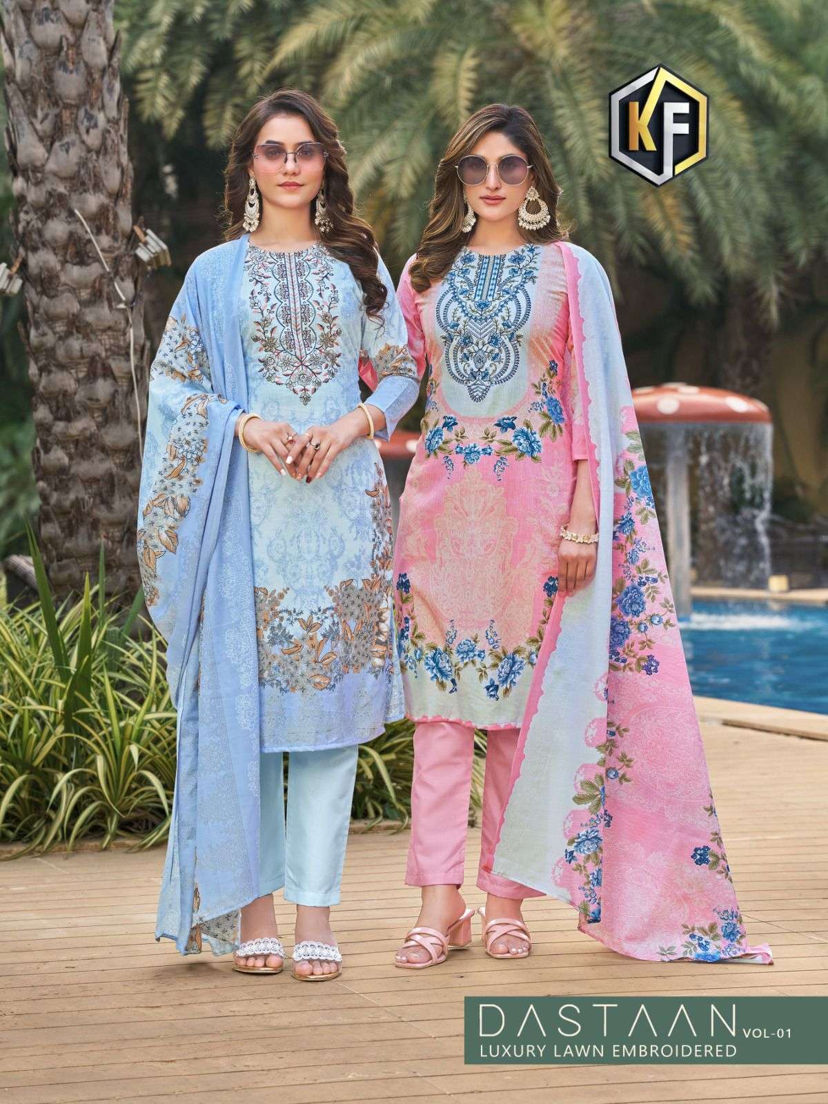 KEVAL FAB DASTAAN VOL 1 NATURAL LAWN DESIGNER SUIT COLLECTIO...