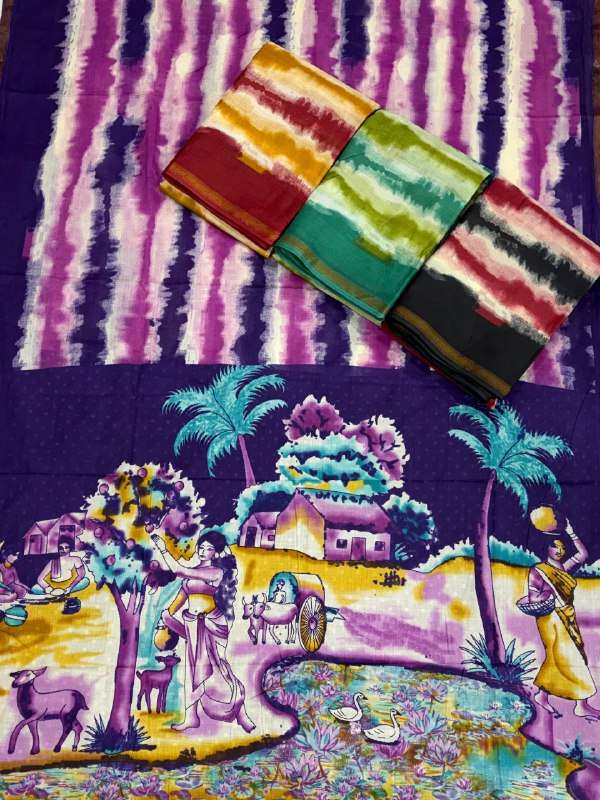 LIVE TAG SPECIAL RAINBOW COLOUR MULMUL COTTON SAREE SET DEAL...