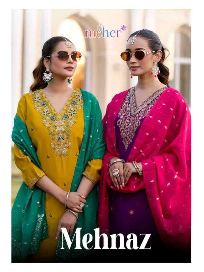 MEHER MEHNAZ VERTICAN BUTTI STRAIGHT CUT 3 PIECE SUIT COLLEC...