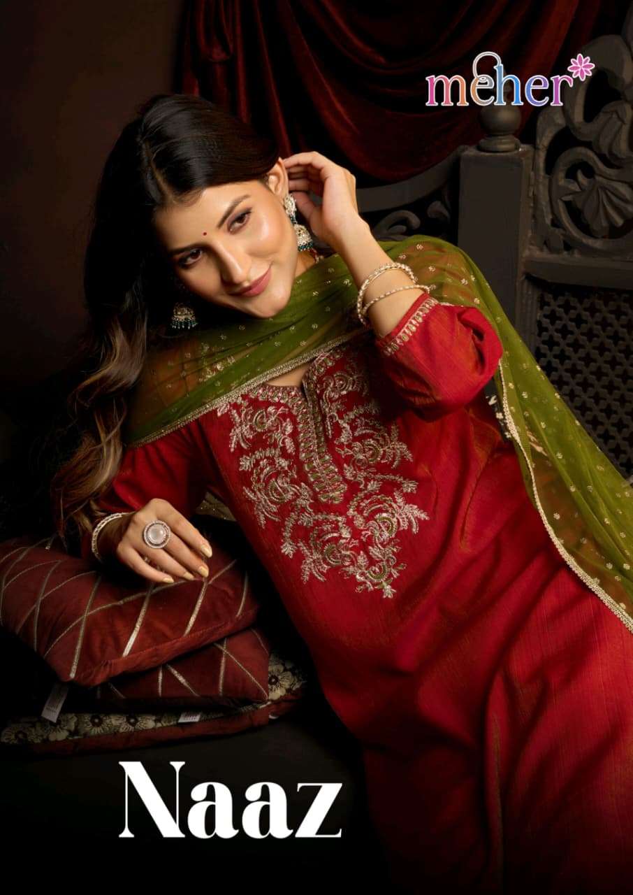 MEHER NAAZ PREMIUM SHIMMER FABRIC STRAIGHT DESIGN SALWAR SUI...