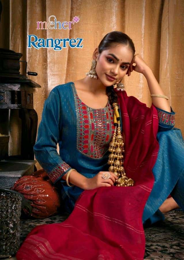 MEHER RANGREZ PREMIUM DOBBY FABRIC STRAIGHT SALWAR SUIT RESE...