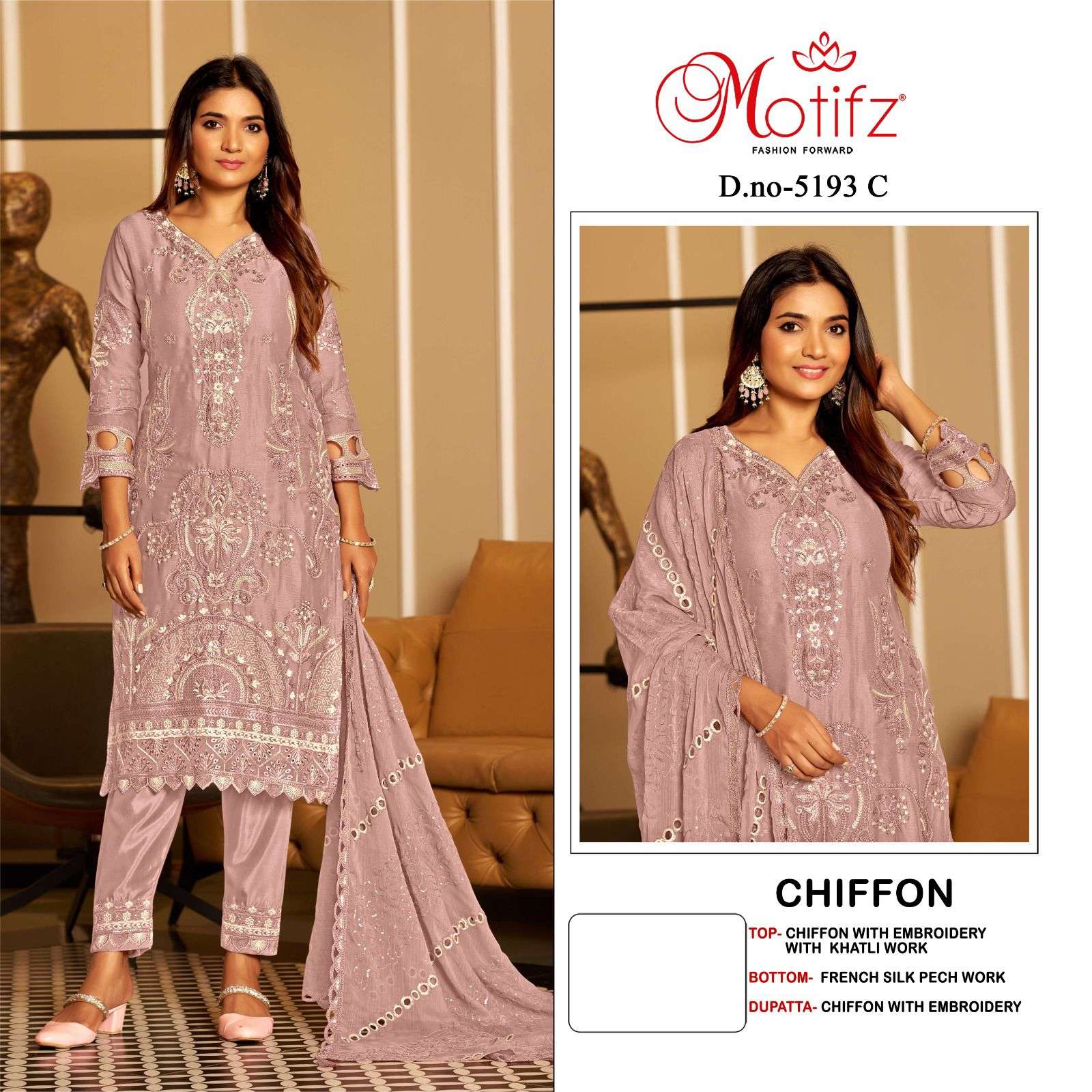 MOTIFZ 5193 CHIFFON SELF EMBROIDERY PRETTY FUNCTION SUIT DEA...