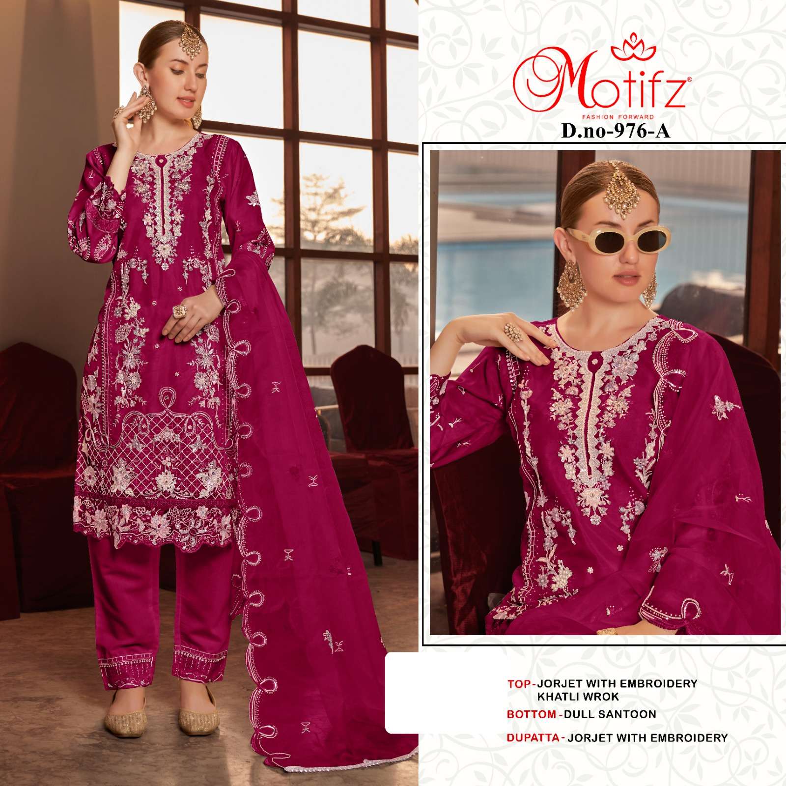 MOTIFZ 976 GEORGETTE WITH EMBROIDERY PAKISTANI PINK SUIT EXP...