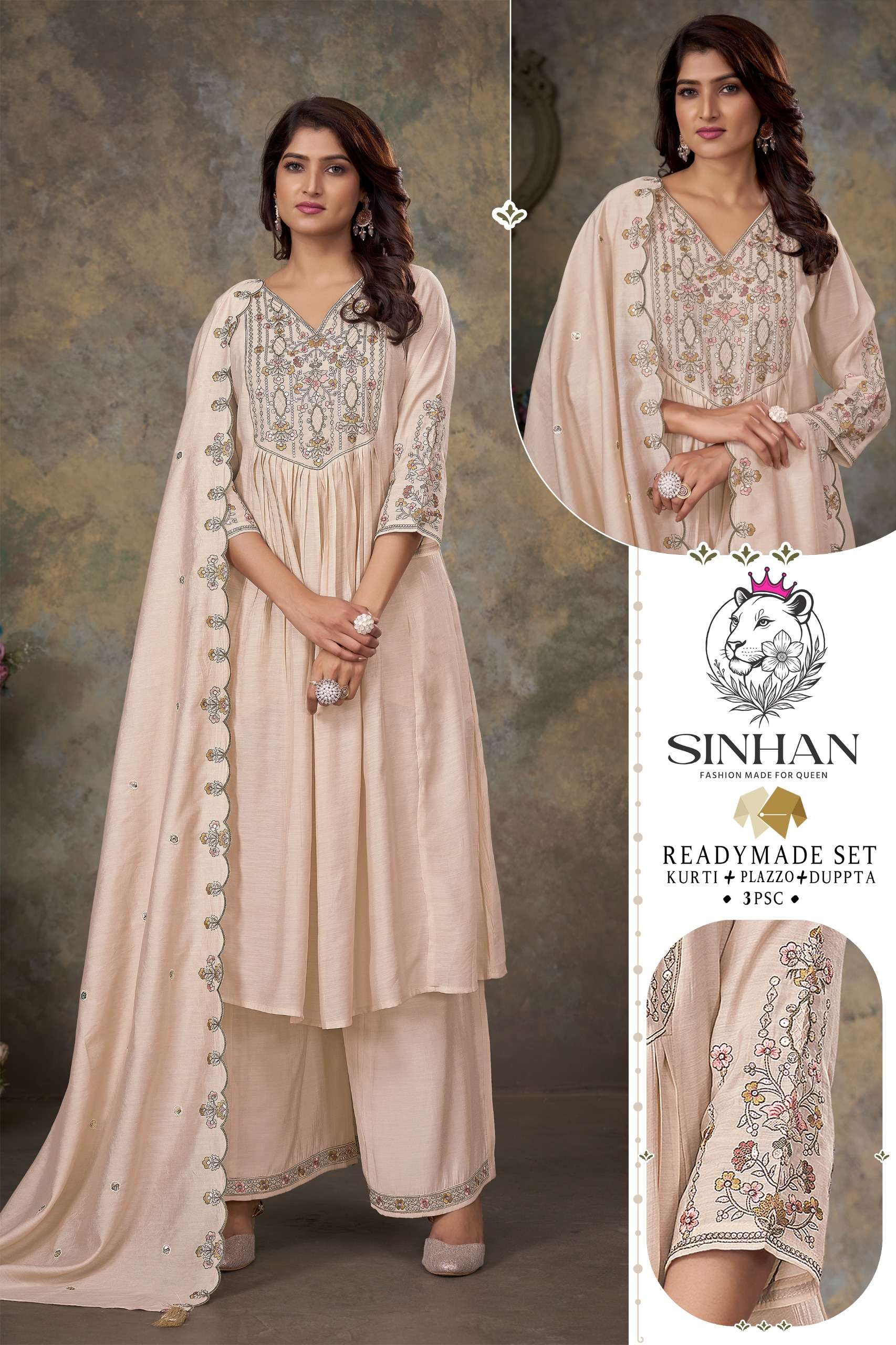 MUL CHANDERI SILK COTTON KURTI PALAZZO SUIT COMBO SURAT DEAL...