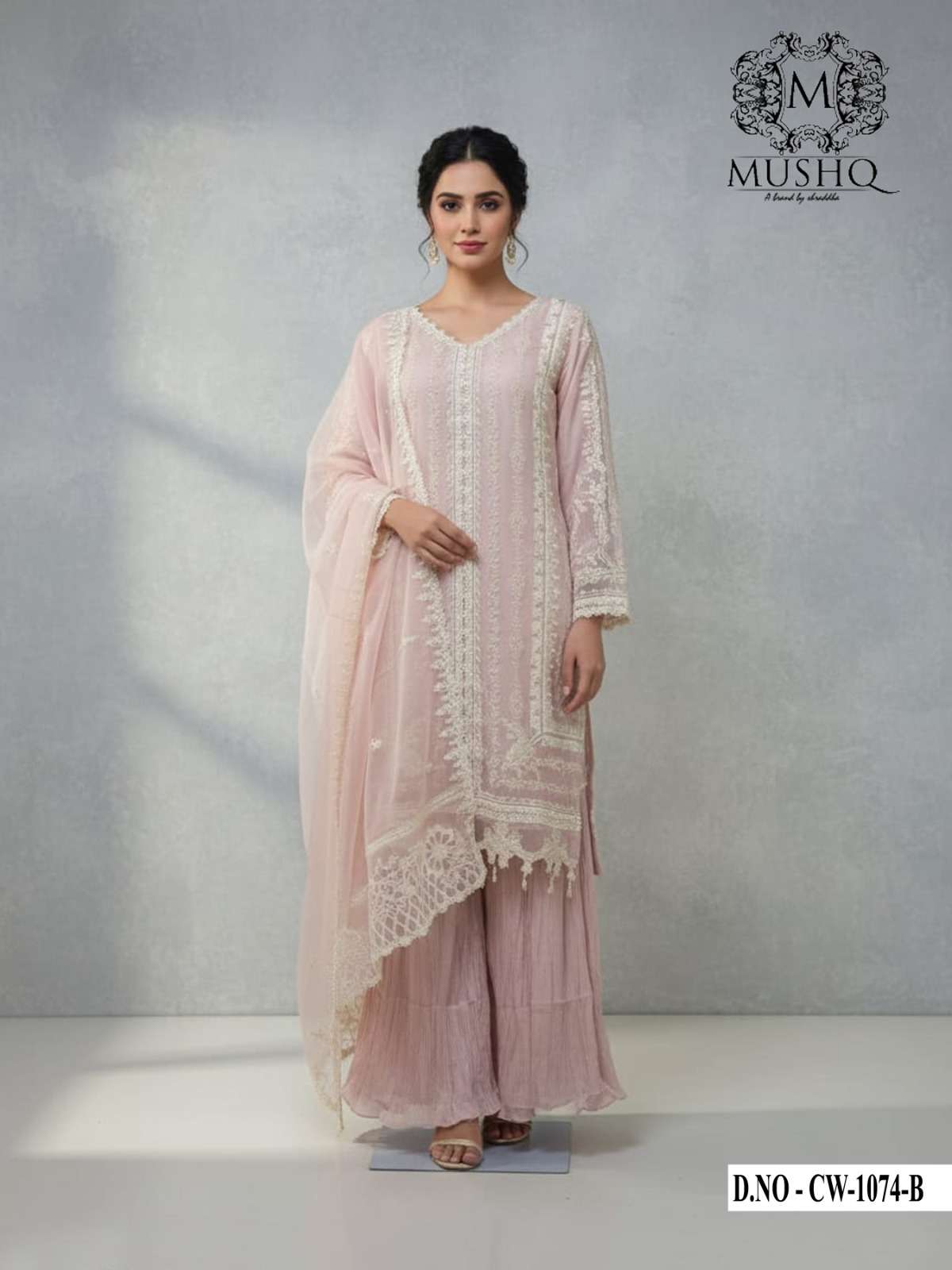 MUSHK CW 1074 CRYSTAL HANDWORK ATTRACTIVE STITCHED SHARARA S...