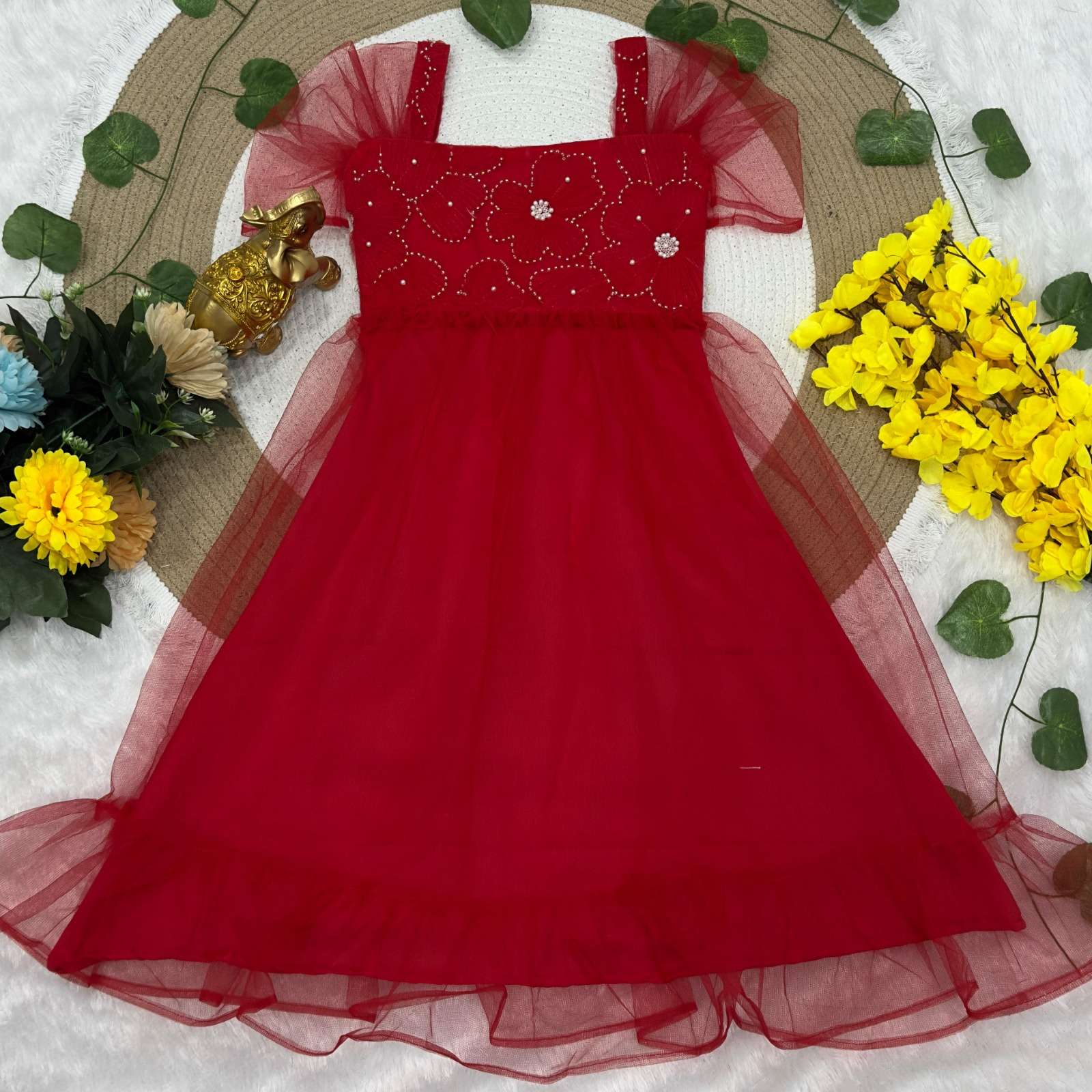 Net Fabric Fancy EMbroidery Work Little Baby Girls Special G...