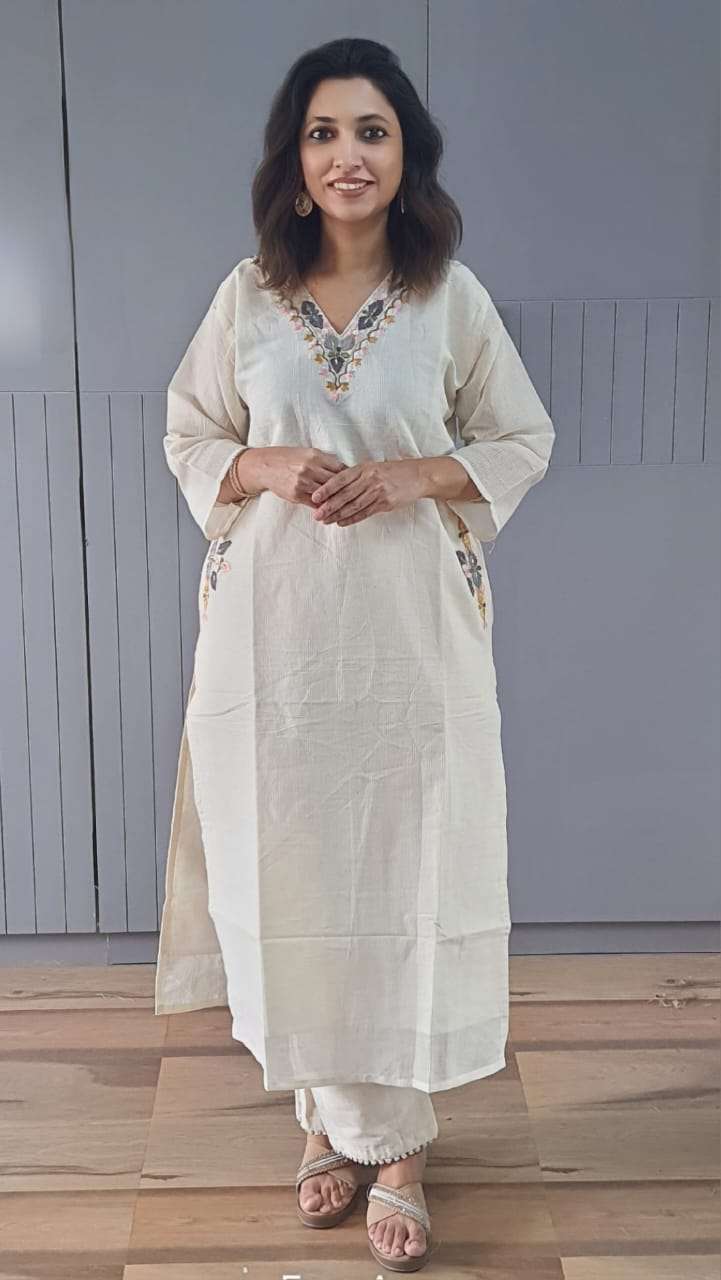 OFF WHITE COTTON NECK AND POCKET DESIGNER CORD SET COLLECTIO...