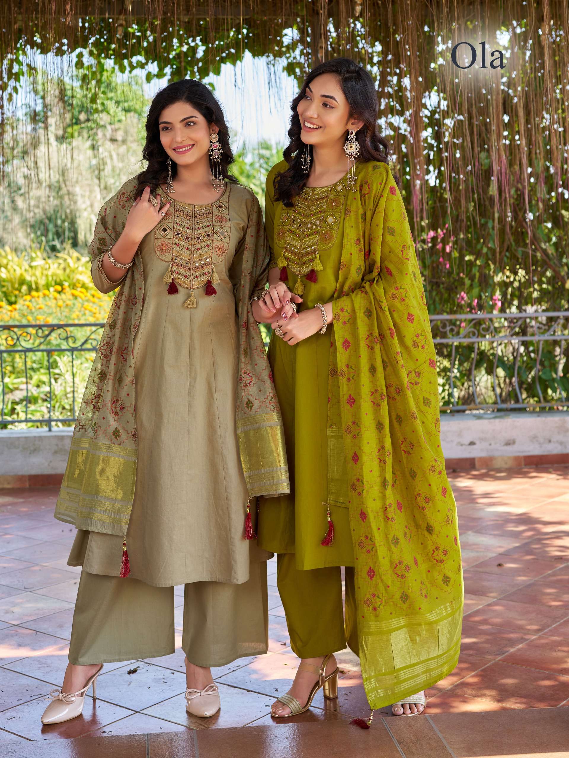 OLA BOUTIQUE QUALITY KALAMKARI HANDWORK KURTI PALAZZO SUIT W...