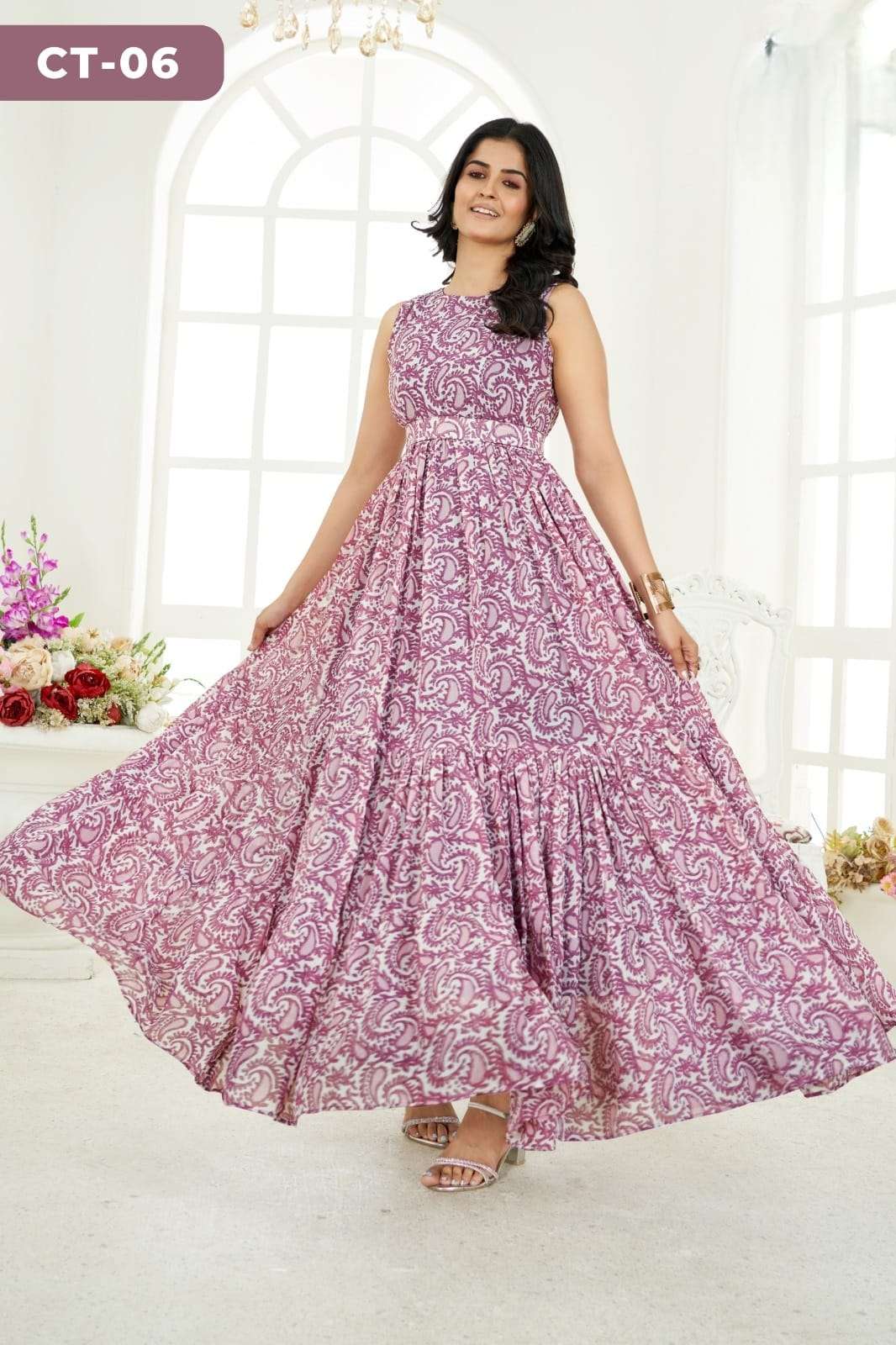PADMAMALINI BRAND GEORGETTE SLEEVELESS GOWN AT PARTY WEAR SU...