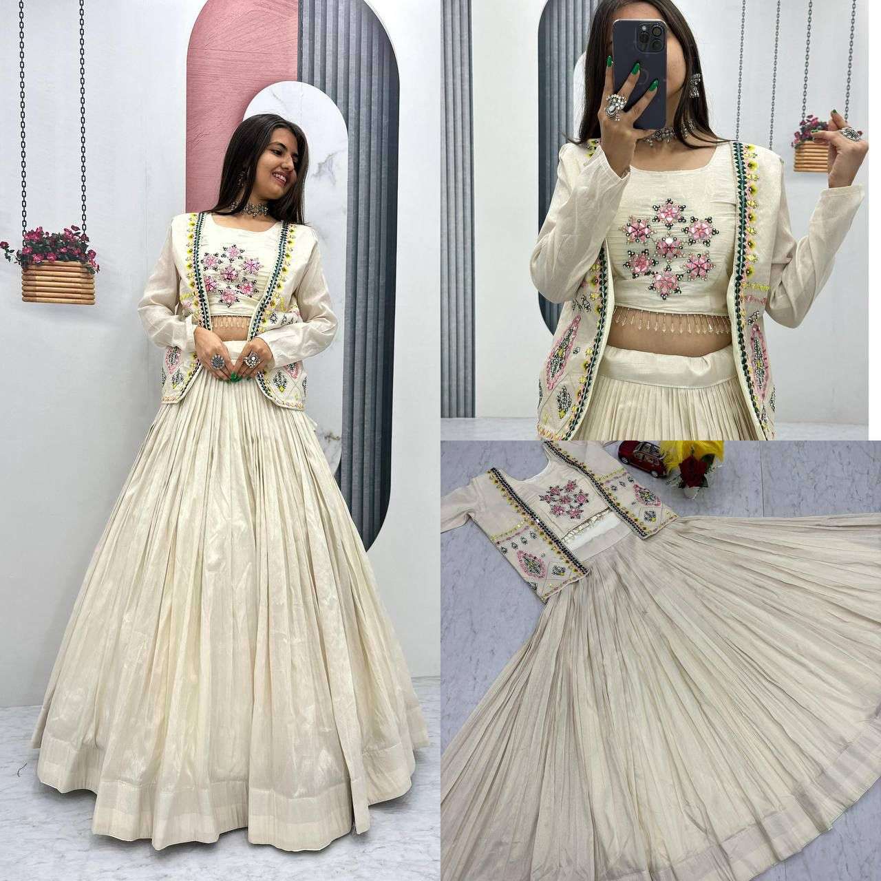 PC 522 Tissue Silk embroidery work Function special lehenga ...
