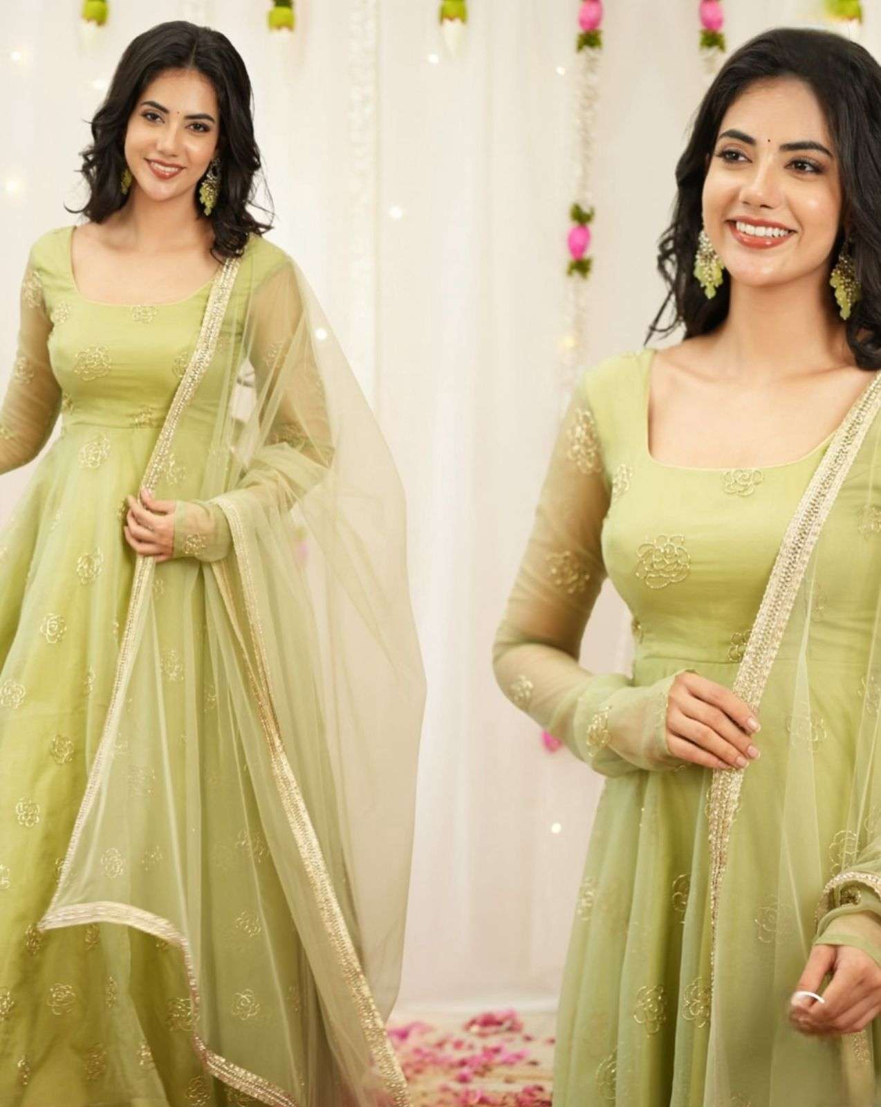 Pc 555 viscose Silk embroidery work butti anarkali style Sti...