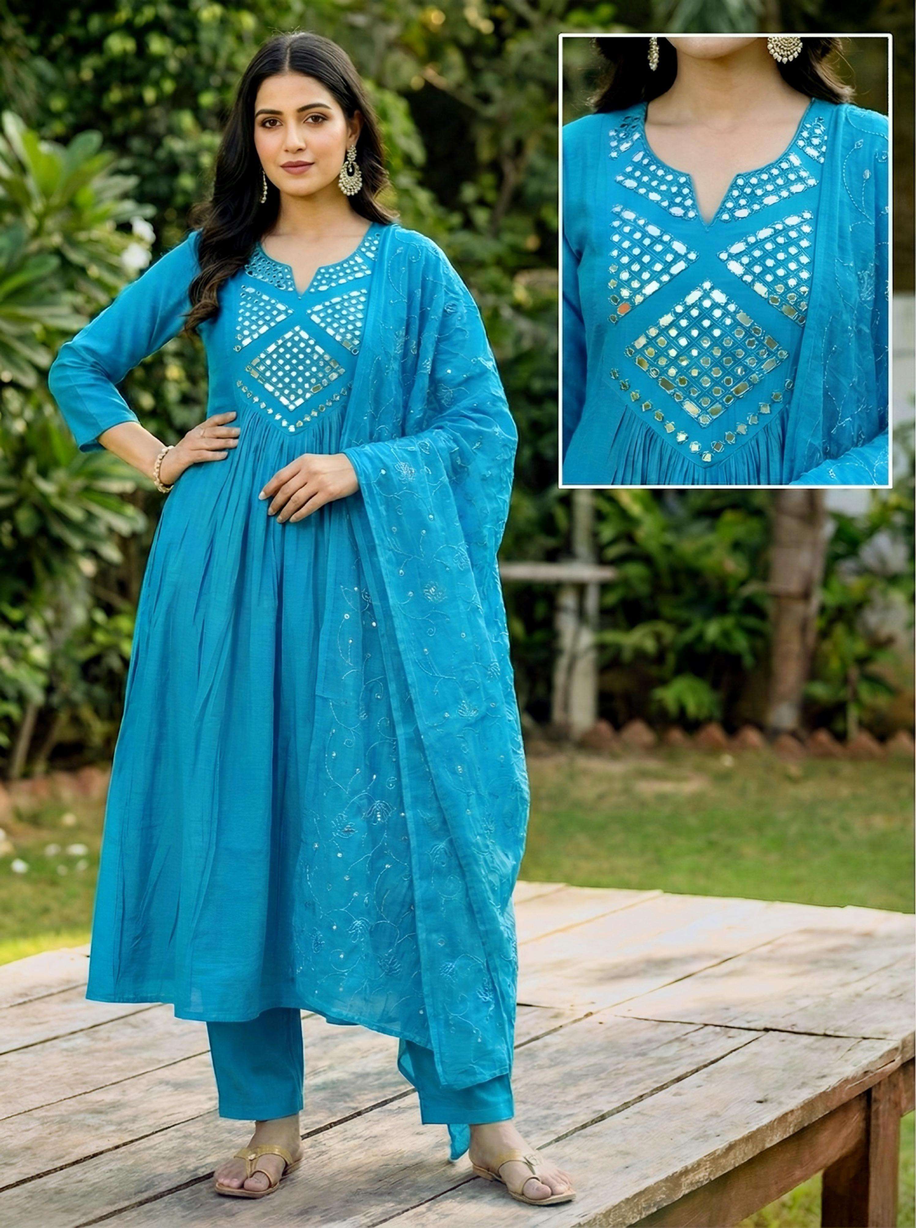 PREMIUM MUL COTTON HANDWORK UMBRELLA KURTI SUIT RESELLER FF